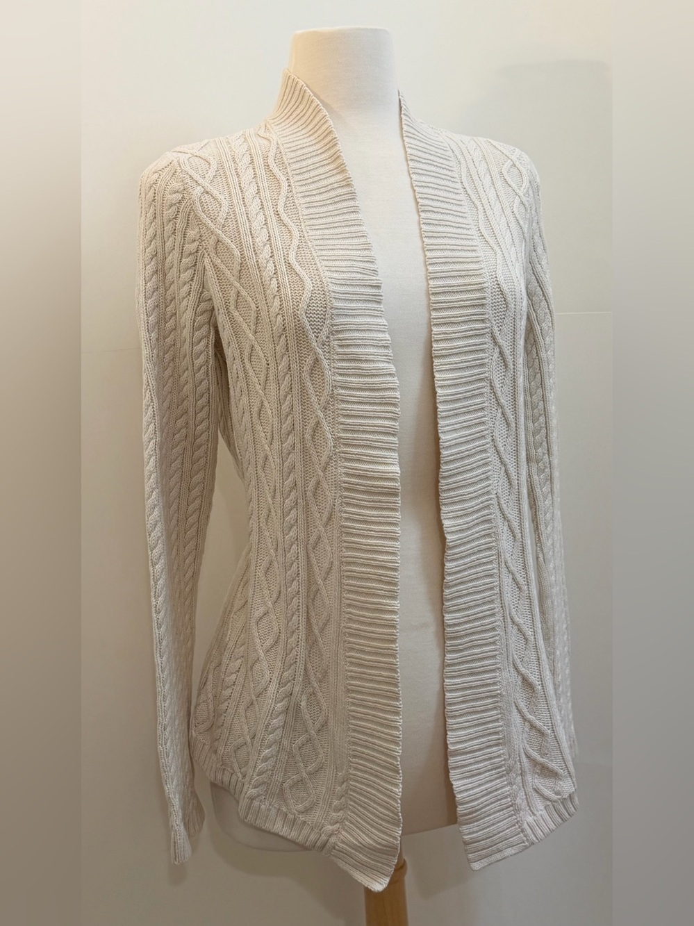 100% Cotton Cable Knit Cardigan Ivory Small